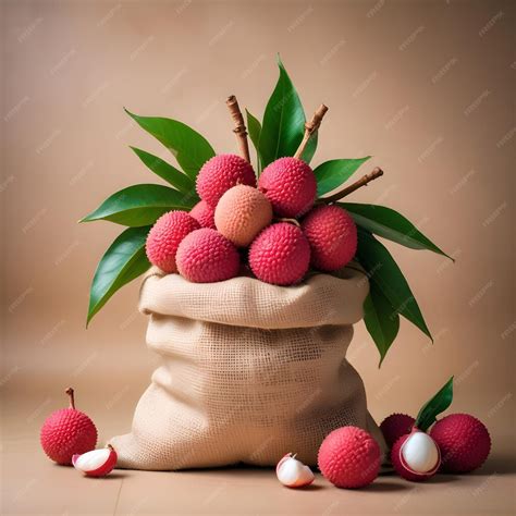Fresh ripe lychee or litchi fruit or bunch of lychee on white