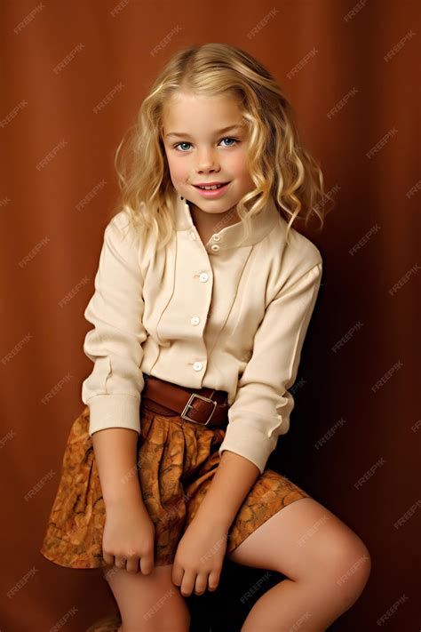 Premium Photo | Little blonde girl model posing on brown background
