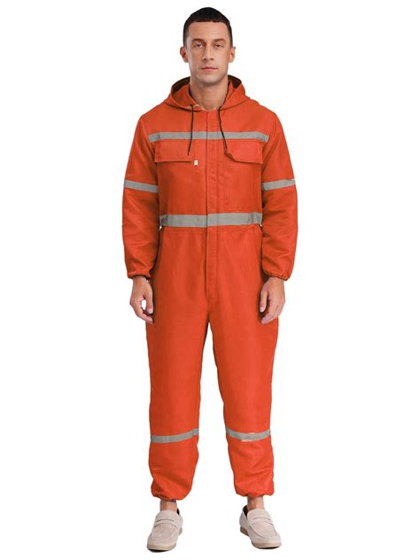 Mufeng Men's Work Overalls One Piece Hooded Mechanics Workwear Jumpsuit