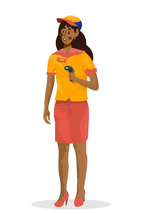 Vector cartoon illustration of character cashier woman on white ...
