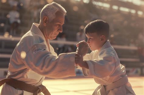 Premium Photo | Father and son at a judo competition