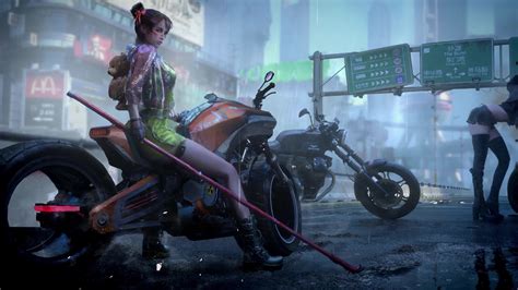 Cute Biker Girl in The Rain 4K Live Wallpaper | 3840x2160