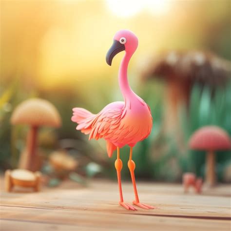 Premium AI Image | Highly Detailed Wooden Flamingo Sculpture With Bright Pastel Col