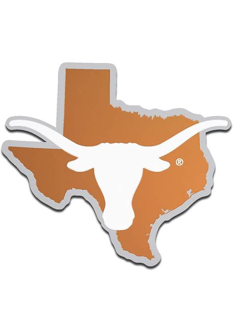 Texas Longhorns Laser Cut Metallic State Shape Car Emblem - Burnt ...