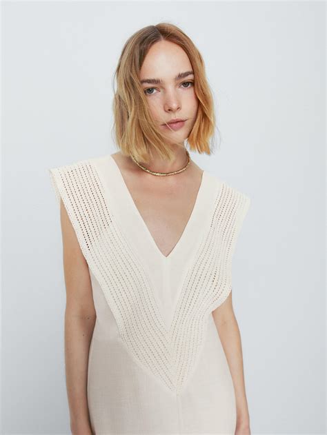 Платье Massimo Dutti Long With Crochet Detail, белый – купить из-за ...