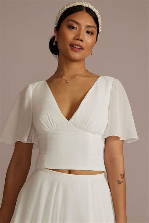 Chiffon Flutter Sleeve Plus Bridal Separates Top DS152139 - Onedaybride