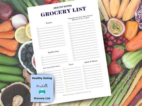 Healthy Eating Printable Grocery List - Etsy