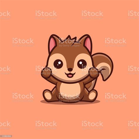 Squirrel Sitting Excited Cute Creative Kawaii Cartoon Mascot Logo Stock ...