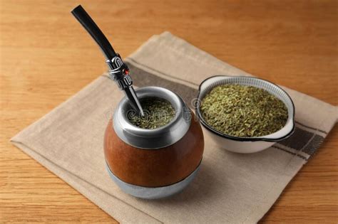 Calabash with Mate Tea and Bombilla on Wooden Table Stock Photo - Image ...