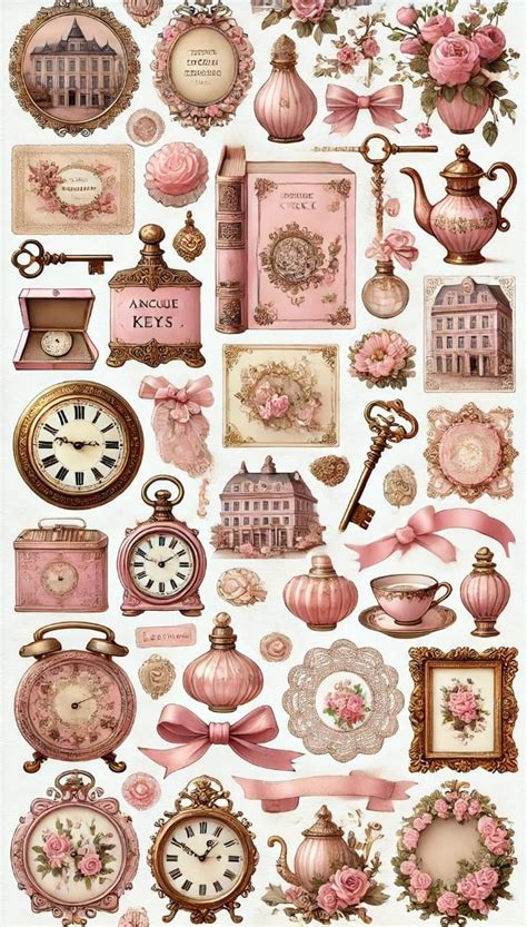 explore pink vintage stickers   scrapbooking  printable