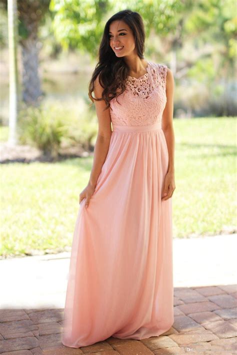 2020 Blush Pink Lace Bridesmaid Dresses Bohemian Cap Sleeves Floor