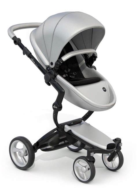 Mima Xari 3 in 1 Silver Pram (Agento Leather with Black Chassis & Black ...