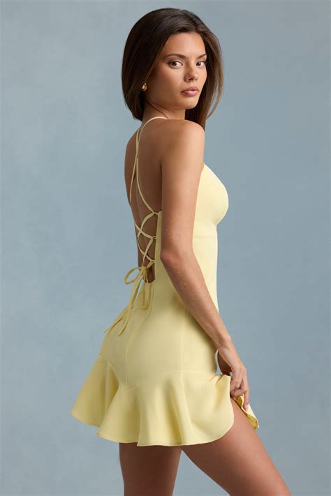 Daria Drop-Waist Lace-Up Mini Dress in Yellow | Oh Polly