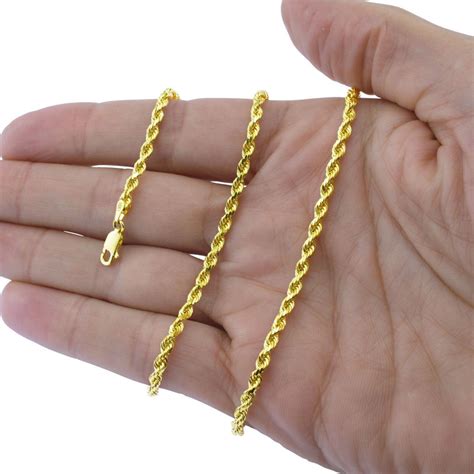 10K Solid Yellow Gold 3mm Rope Necklace Chain