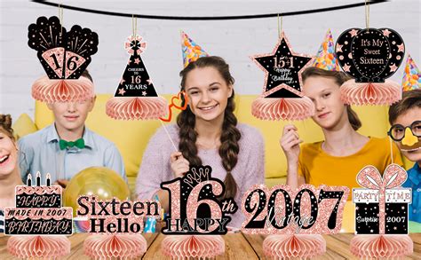 Amazon.com: 9Pcs Rose Gold Sweet 16 Birthday Decorations Honeycomb ...
