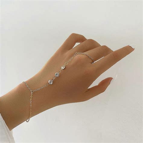 glinting crystal hand harness bracelet linked finger bracelet finger