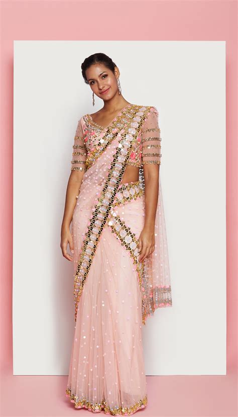vivien blush pink embellished saree set roops couture