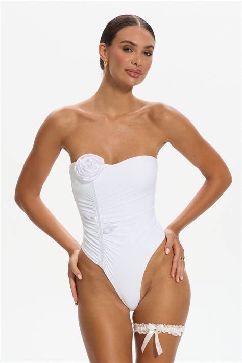 Soraya Satin Rosette Bridal One Piece Swimsuit - White – ALT Swim