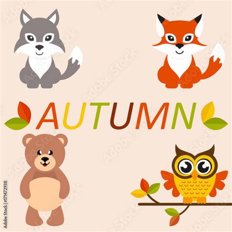 cartoon autumn animals Stock Vector | Adobe Stock