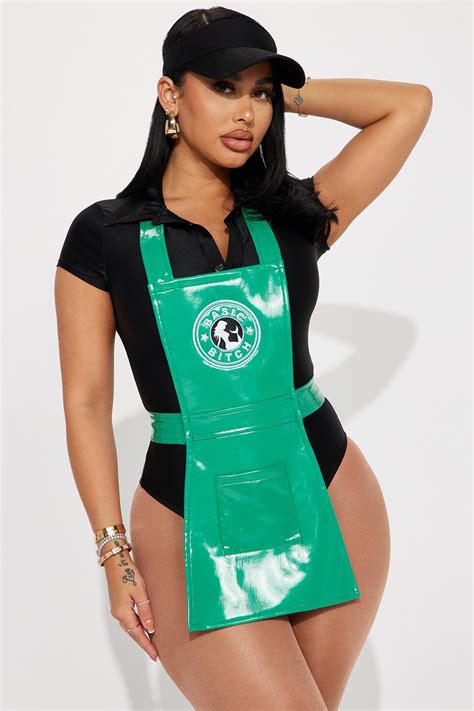 Basic Barista 3 Piece Costume Set - Black/Green | Fashion Nova