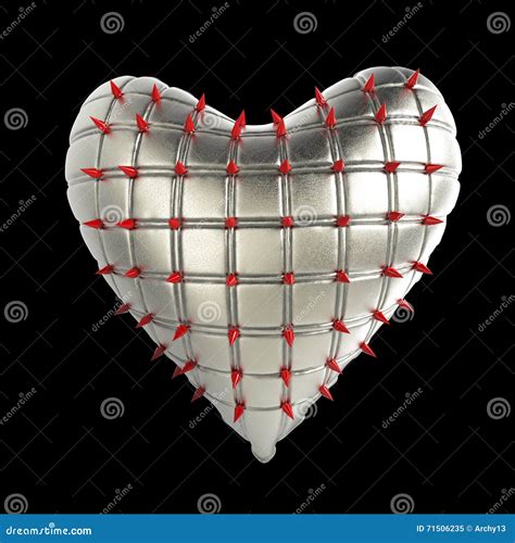 Quilted Heart With Silver, Kinky Metal, Steel Spikes On Surface