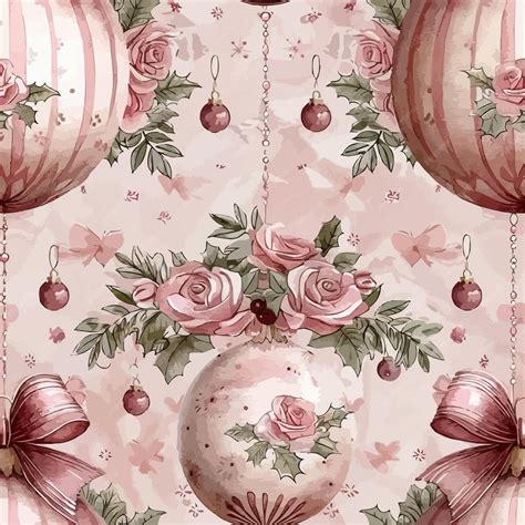 Christmas pattern with pink and green floral christmas decorations and