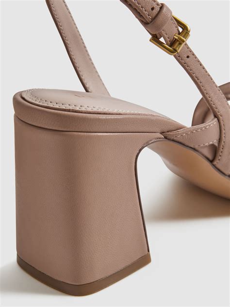 Reiss Strappy Leather Heeled Sandals in Nude - REISS