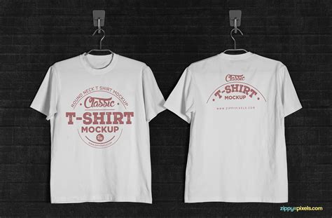 Front and Back View of Round-Neck T-Shirts on a Clothe-Hanger Mockup ...