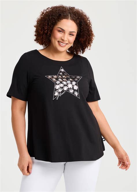 Shop Plus Size Natural Stars Align Top, Black | Taking Shape CA