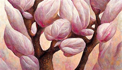 Surprising Pink magnolia tree in blossom, acrylic painting on canvas ...