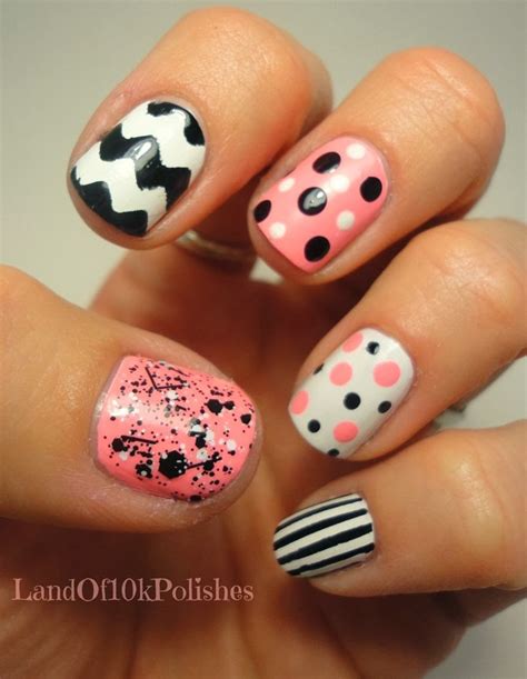 19 Each Finger Different Nails Designs Images - Peach and Black Nail ...