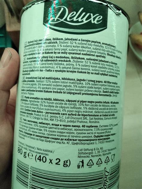 Podrobné informace o potravině Tea Deluxe Bylinný čaj s meduňkou ...