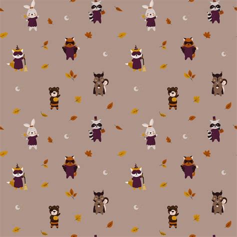 Premium Vector | Halloween pattern with animals wearing costumes