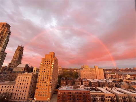 magical rainbow arcs  pink sky  nyc sunrise top stories