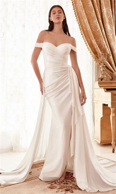 Off-White Off-Shoulder Long Bridal Gown - PromGirl