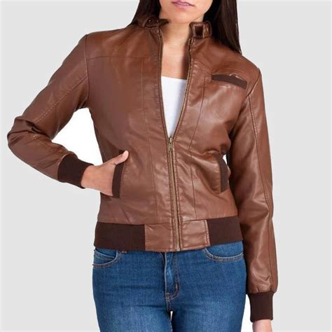 Brown Faux Leather Bomber Leather Jacket