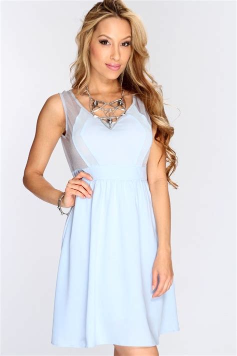 Light Blue Sheer Sleeveless Casual Dress | Light blue casual dress ...