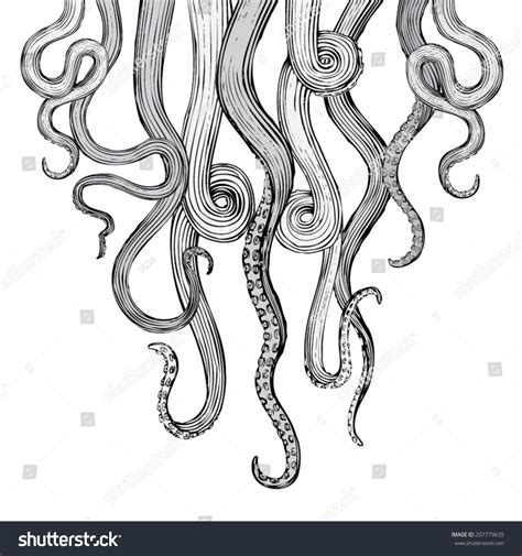Hand Drawn Vector Tentacles In A Rough Wood Cut Style (Each Tentacle Is