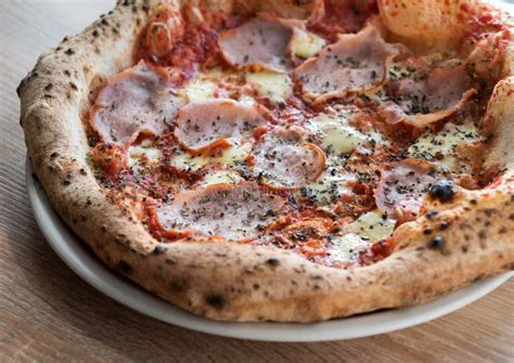 Pizza with Baked Ham, Fermented Dough with Crusts from a Neapolitan ...