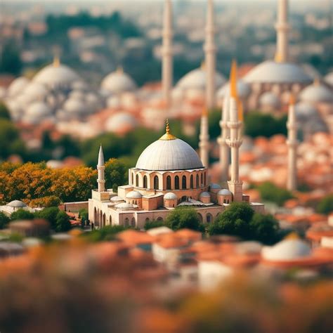 Premium AI Image | A small mosque sits among the red roofs of a small town
