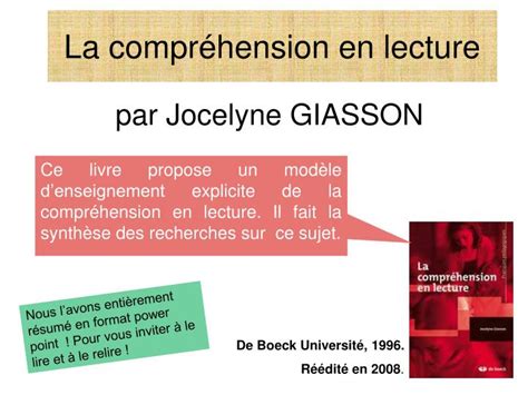 PPT - La compréhension en lecture PowerPoint Presentation, free ...