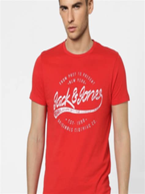 Buy Jack Jones Men Red Brand Logo Printed Pure Cotton T Shirt - Tshirts ...