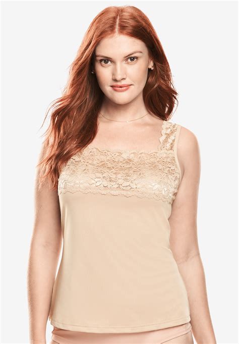 Silky Lace-Trimmed Camisole for Women, Nude | Woman Within
