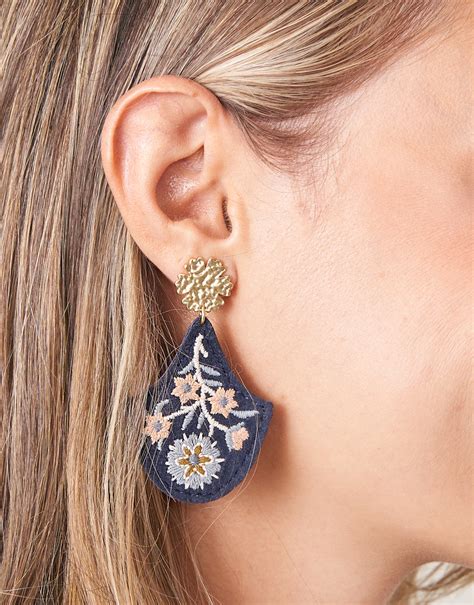 Jones Embroidered Earrings Slate Blue