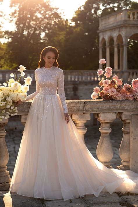 Sparkle modest long sleeve aline wedding dress | Wedding dress long