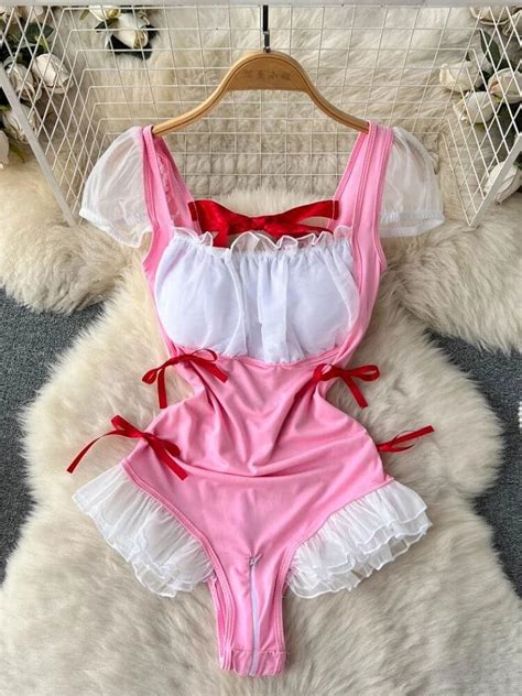 Maidservant Apron Dress Ladies Lace Sweet Erotic Three Pieces Sets