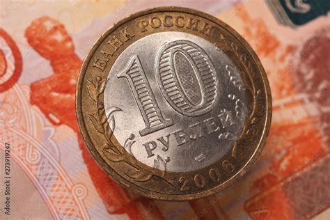 russian bimetallic  ruble coin hangs   air    ruble