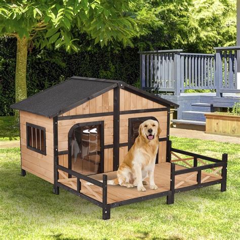 PawHut Elevated Dog House with Deck Outdoor Weatherproof | Aosom.com ...