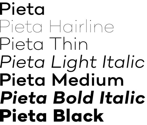 Pieta font - a contemporary sans-serif face in 7 weights