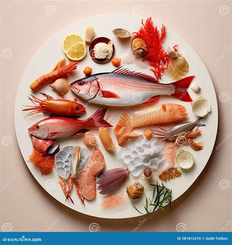 A Plate of Fish and Shellfish on a Plate Stock Illustration